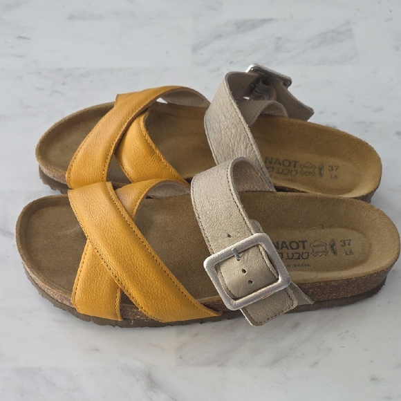 Naot Shoes - Naot Yellow and Tan Leather Sandals